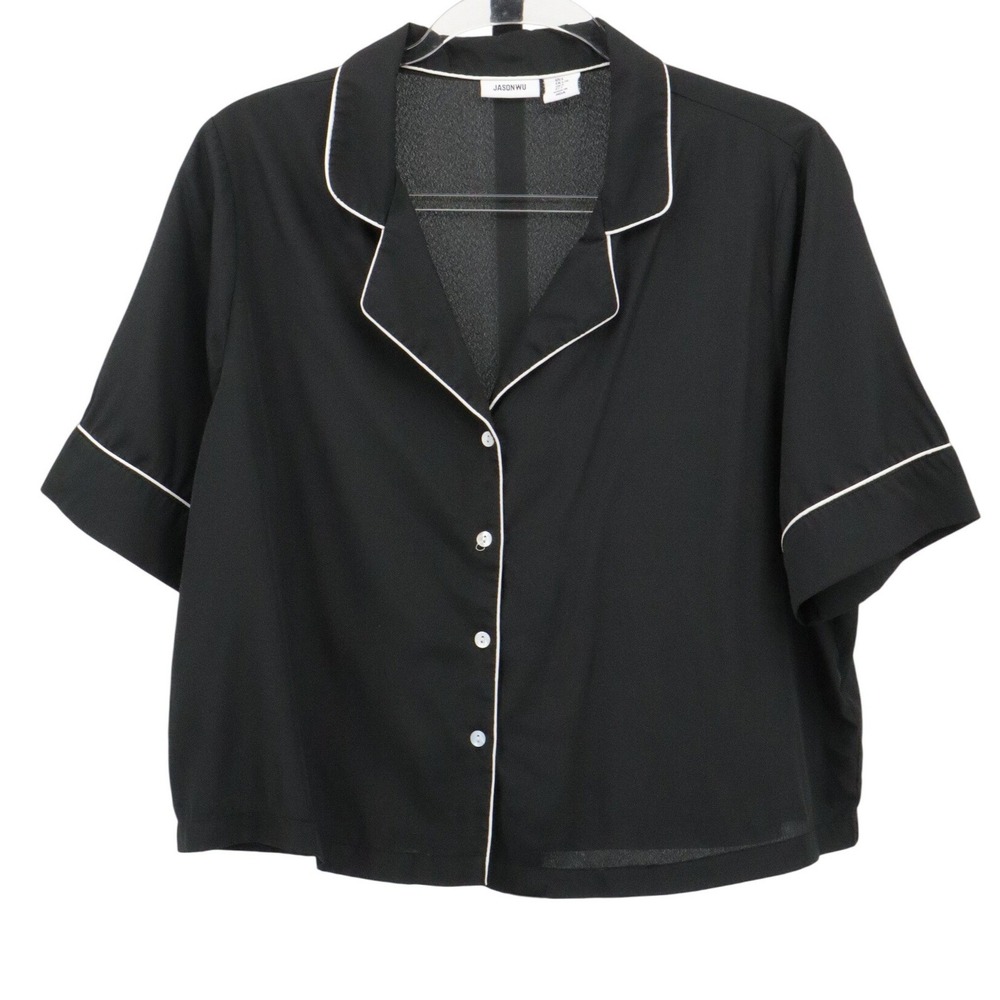 Jason Wu Black Satin Contrast Piping Set Lounge Sleepwear Large - Picture 4 of 12
